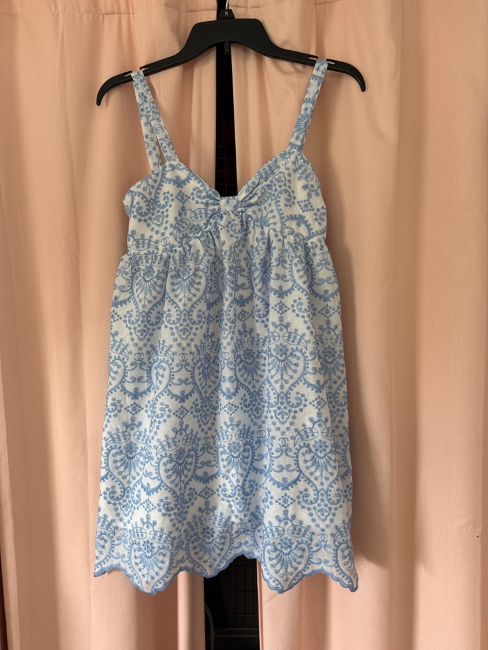 SHEIN Pink Dress with Blue Embroidery Overlay